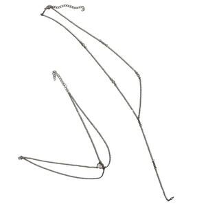 Dainty Silver Choker & Y-Drop Lariat Necklace Set - Minimalist Boho